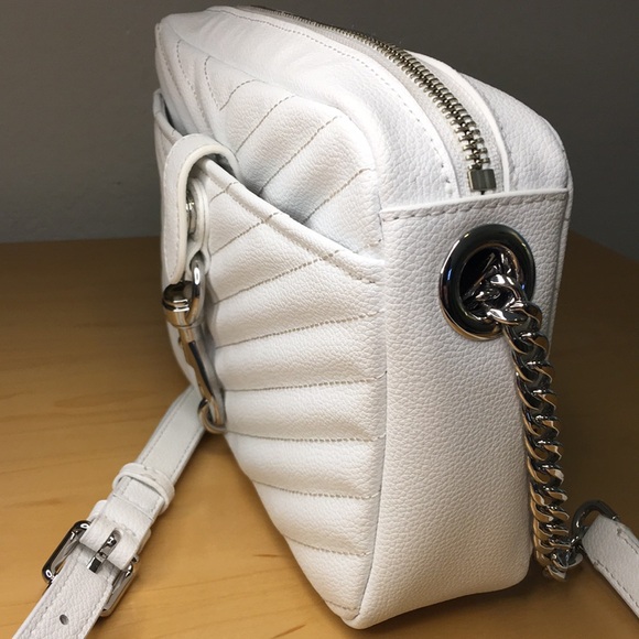 Rebecca Minkoff Edie Quilted Chevron Crossbody Camera Bag Purse Bright White - Picture 11 of 12